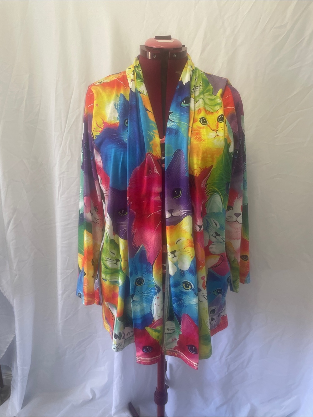 Rainbow Multicolor Cat Print Open Cardigan